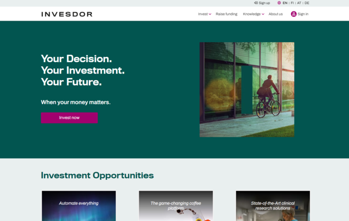 Invesdor is a well-regarded startup crowdfunding platform operating in Finland and the Nordic countries.
