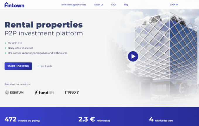 Fintown is a Czech investment platform specializing in real estate developments in Europe. It stands out for its transparency, providing detailed information and prospectuses for each investment opportunity. 