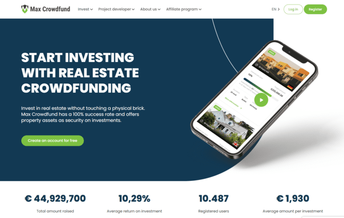 Max Crowdfund is a Netherlands-based real estate crowdfunding platform that offers diverse investment opportunities. Regulated by the Dutch Financial Markets Authority, it provides additional security for investors.