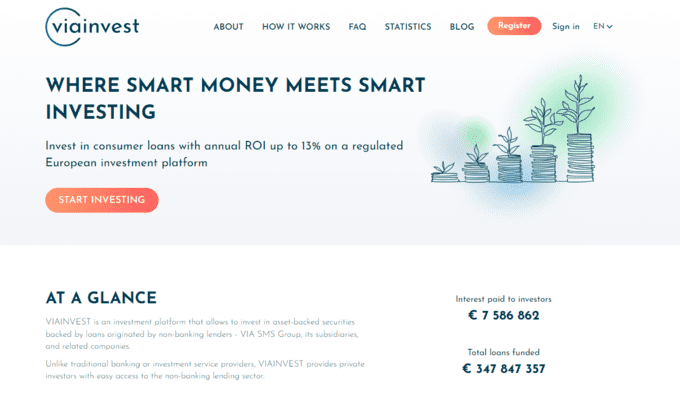 Viainvest is a peer-to-peer investing platform based in Latvia that connects investors with borrowers from various European countries.